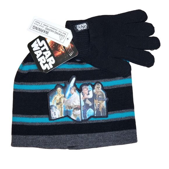 Disney Star Wars Hat & Gloves Set OS Black/Teal - Picture 1 of 7